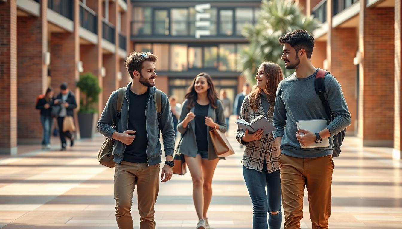 Students studying together in modern classroom