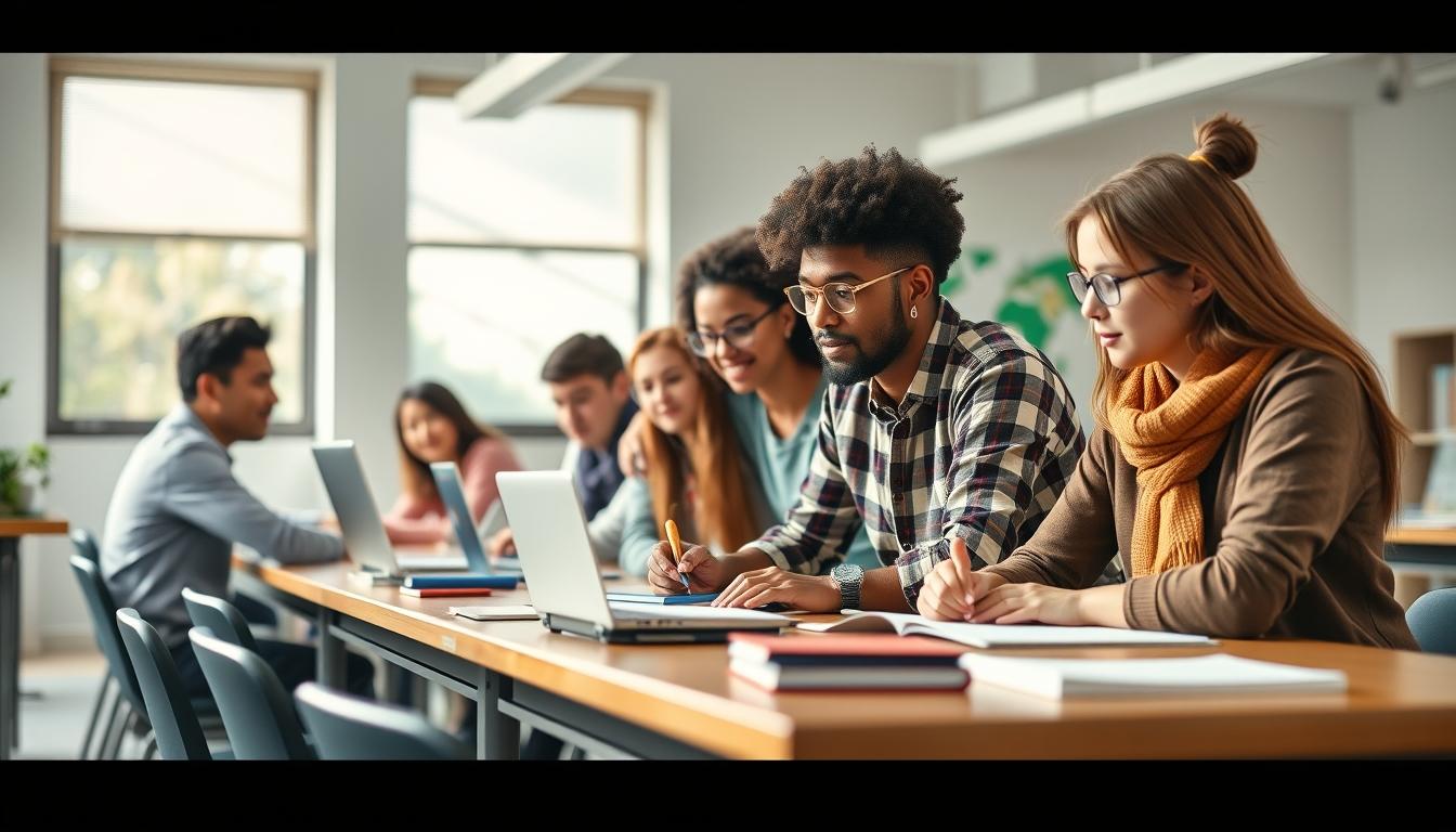 Students collaborating in study space